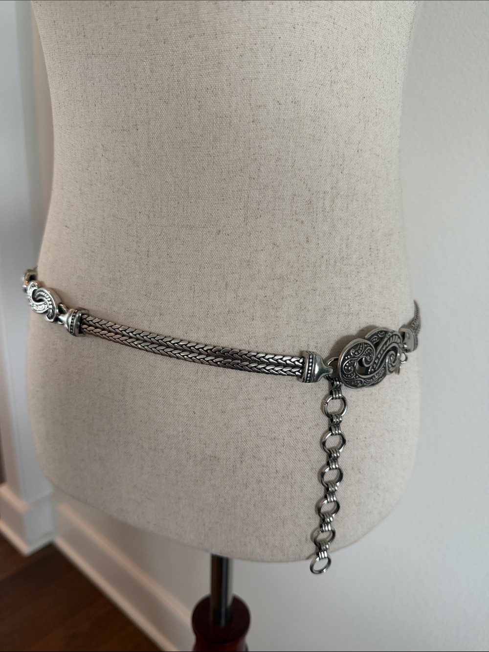 Vintage Silver-Tone Ornate Chain Waist Belt